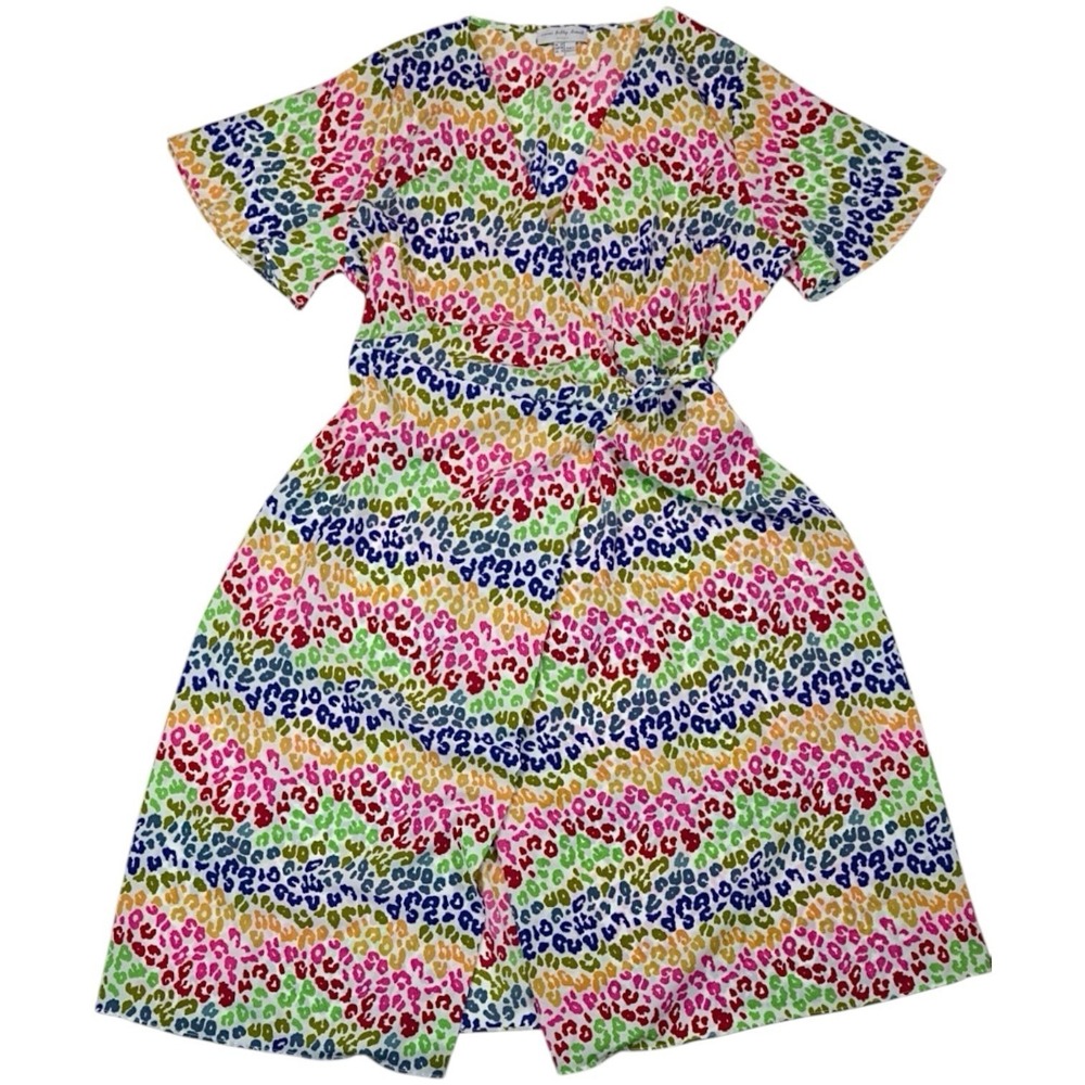 Never Fully Dressed Rainbow Leopard Print Wrap Midi Dress Womens 18 Plus Flutter